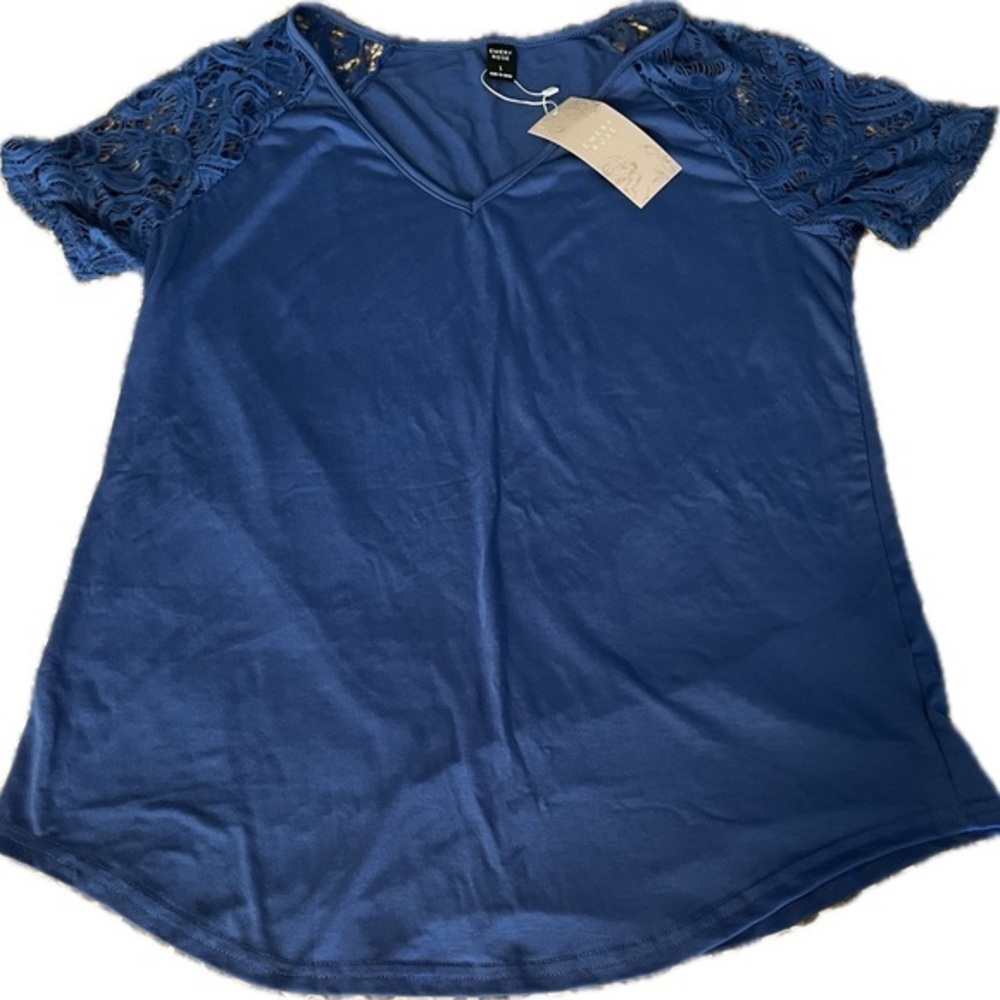Boho Blue Floral Lace Short Sleeve Top